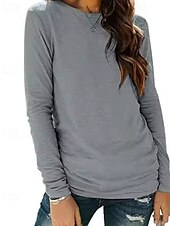 preiswerte Damen Einfache Oberteile-Damen T Shirt Einfach Mode Modern Langarm Rundhalsausschnitt Normale Oberteile Täglich Schwarz Wein Grau Sommer