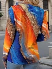 ieftine tricou Art &amp; Design-Pentru femei Tricou Ombre Grafic Bloc Culoare Epocă Stilat Casual Manșon Lung Stil Nautic Rotund Topuri obișnuite Zilnic Imprimeu Mov Portocaliu Trifoi Vară Primăvară Toamnă