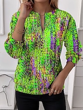 voordelige Kunst &amp; Design Tops-Dames Quarter Zipper Sweater Grafisch Abstract Casual Lange Mouwen Ronde Hals Reguliere Tops Street Dagelijks Gebruik Half Print Rood Blauw Paars Groen Herfst Winter