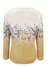 billige Boho t-skjorte-Påske Dame T skjorte Blomstret Grafisk Elegant Årgang Stilfull Langermet V-hals Vanlige topper Daglig Helg Glidelås Trykt mønster Gul Rosa Blå Oransje Grønn Sommer Vår Høst