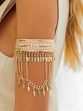 economico Bracciale da donna-Bracciale da donna a strati in oro con ciondoli a forma di foglia - gioiello boho per feste e festival