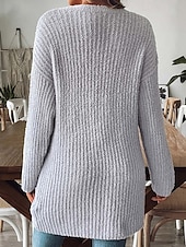 billige Cardigans og yttertøy-Dame Genser Kofte Mote Gatemote Daglig Helfarge Riflet Åpen Forside Lomme Strikket Langermet Lange topper Strikke Ferie Ut på byen Helg Svart Hvit Høst Vinter