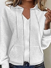 billiga Texturerade Huvtröjor &amp; Sweatshirts-Dam Tröjor Zip Up sweatshirts Slät Ledigt Långärmad Rund hals Vanliga toppar Gata Helgdag Utekväll Dragkedja Ficka Svart Vit Blå Grå Höst Vinter