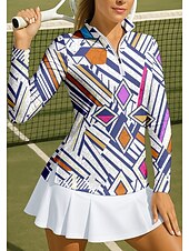 tanie Koszula damska-Damskie Geometryczny Koszulka sportowa Koszulka polo Koszulka do tenisa Koszulka tenisowa Długi rękaw Zamek Kwiaty UPF50+ Odporny na UV Wysoka elastyczność Odprowadza wilgoć Oddychający Bransoletka