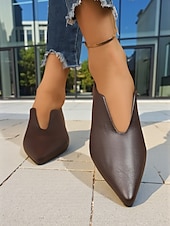 abordables Chaussures sans lacet et mocassins femme-ballerines à bout pointu en similicuir marron pour femmes – mocassins minimalistes à enfiler en V, tenues de bureau élégantes et décontractées au quotidien