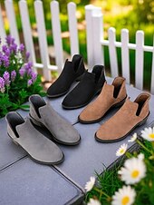 abordables Botines-Botines de ante sintético para mujer con tacón bajo: botas cortas informales para uso diario, paseos de otoño y caminos rurales.