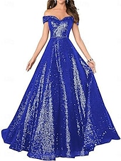 A-Line Evening Gown Elegant Dress Formal Performance Floor Length Short Sleeve Off Shoulder Sequined Backless with Pleats cheap Long Dresses & Gowns-A-Line Evening Gown Elegant Dress Formal Performance Floor Length Short Sleeve Off Shoulder Sequined Backless with Pleats