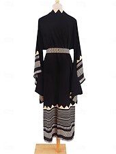 preiswerte Ausgefallene Kleider-Langes Damenkleid Maxikleid Boho-Kleid Freizeitkleid Swing-Kleid Sommerkleid Vintage Urlaub Alltag Strand Regular Fit Geometrisch 3/4-Ärmel V-Ausschnitt Schwarz Sommer Frühling Herbst
