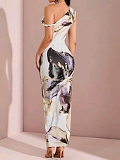 abordables Robes fleuries élégantes-Femmes Robe Longue Maxi Robe Robe Imprimée Mode Extérieur Sortir Week-end Coupe régulière Fleur Sans manches Une Épaule Violet Vert Été
