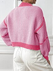 preiswerte Strickjacken und Oberbekleidung-Damen Strickjacke Mode Farbblock Gerippt Kapuze Patchwork Gestrickt Langarm Normale Oberteile Stricken Ferien Ausgehen Wochenende Schwarz Rosa Herbst