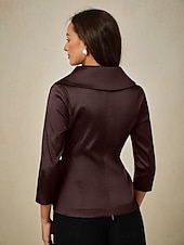 abordables Hauts habillés-Femmes Chemisier Hauts de soirée Élégant Métallique Moderne Manche 3/4 Col en V Hauts Réguliers robe demoiselle d honneur Soirée Semi-Formel Nœud devant Marron Printemps, Automne, Hiver, Été