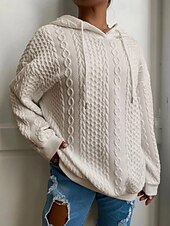 abordables Hauts Simples-Femmes Sweat à capuche Uni Occasionnel manche longue À capuche Hauts Réguliers Rue Tenue Quotidienne Noir Blanche Rose Claire Rouge Bleu Automne Hiver