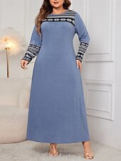 preiswerte Kleider-Damen Übergröße Freizeitkleid Blumen Rundhalsausschnitt Langarm Frühling Herbst Elegant Mode Modern Lässig Maxikleid Täglich Ferien Kleid