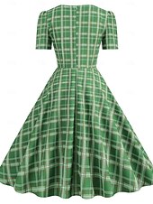 levne Šaty-Retro 50. léta Rockabilly Ke kolenům Šaty Houpací šaty Flare šaty Kostkovaný Vzor gingham Puntíkované Dámské Karneval Plesová maškaráda Dovolená Na den Retro tematická párty Dospělí Šaty Jaro léto