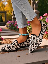 economico Slip-ons e mocassini da uomo-Mocassini da donna con stampa leopardata - scarpe basse casual slip-on con stampa animalier, comode scarpe da passeggio con punta affilata per l&#039;uso quotidiano, passeggiate all&#039;aperto e viaggi