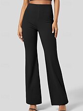 economico gamba larga e vita alta-Per donna Gamba larga Pantaloni a zampa Pantaloni Eleganti Streetwear Casual Lunghezza intera Naturale Semplice Tasca Elastico in vita Comodo All&#039;aperto Vacanza Ferie Grigio scuro Nero Verde militare