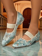 cheap 1920s-Women&#039;s Light Blue Jacquard Mary Jane Flats - Rococo Inspired Comfortable Walking Shoes with Floral Embroidery and Elastic Strap, Medieval Fairy Tale Style for Vintage Lovers, Costume Parties, and Dai