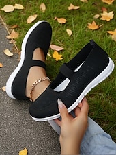 economico Sneakers da donna-Sneakers Mary Jane Flyknit da donna: scarpe da passeggio leggere con cinturino elastico per viaggi, palestra e weekend