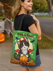 preiswerte Taschen-Halloween-Tragetasche für Damen mit süßem Katzenaufdruck von Kayomi Harai, große Canvas-Umhängetasche für Süßes oder Saures und Partys