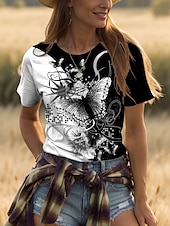abordables T-shirt Animaux-Femmes T-shirt Graphique Animal Géométrique ancien Mode Élégant Manche Courte Col ras du cou Col rond Hauts Réguliers Quotidien Week-end Imprimé Noir + Blanc + Gris Jaune Rouge Bleu Violet Ét