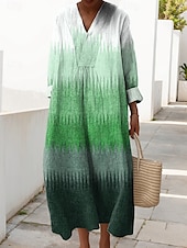 abordables Robes Rayés et Géométriques-Femmes Robe Midi Robe d&#039;Été Robe trapèze Occasionnel Quotidien Coupe Ample Graphique Géométrique manche longue Col en V Bleu Violet Marron Vert Été Printemps Automne
