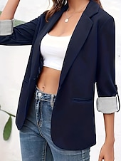 preiswerte Blazer &amp; Anzüge-Damen Blazer Bequem Atmungsaktiv Knöpfe Mode Modern Einfach Arbeit Täglich Regulär Umlegekragen Normale Passform Langarm Oberbekleidung Schwarz Rote Burgunderrot Frühling Herbst