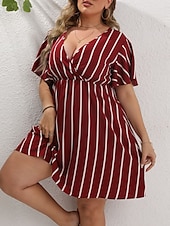 abordables Robes-Femmes Grande taille Robe Décontractée Rayé Col en V Manche Courte Été Printemps Mode Moderne Occasionnel Mini robe Quotidien Fête Robe