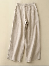 economico Pantaloni in lino e cotone semplici-Per donna Pantaloni in cotone e lino Gamba larga Chinos Vacanza Vintage Moda Lunghezza intera Vita Alta Semplice Tasca Comodità All&#039;aperto Inelastico Vacanza Streetwear Quotidiano Giallo Arancione