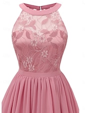 halpa Sifonkimeet-Naisten Midimekko Pitsimekko Coctail-asu Häävieraspuku Sifonki Tyylikäs Muoti Moderni ulko- Cocktailjuhla Normaali Tavallinen Hihaton Riipuskaula Punastuvan vaaleanpunainen Viini Laivaston sininen