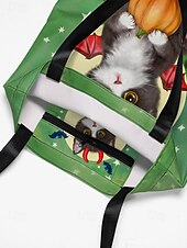 preiswerte Taschen-Halloween-Tragetasche für Damen mit süßem Katzenaufdruck von Kayomi Harai, große Canvas-Umhängetasche für Süßes oder Saures und Partys
