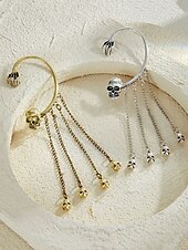 cheap Halloween Accessories-Women&#039;s Halloween Skeleton Skull Drop Earrings Set – Gothic Punk Ear Cuffs with Dangling Chains for Costume Party &amp; Cosplay