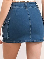 preiswerte Schlichte Röcke-Damen Rock Lässig Mini Mittlere Hüfthöhe Röcke Einfach Tasche Mikroelastisch Urlaub Straße Asche Schwarz Weiß Blau Sommer Baumwolle
