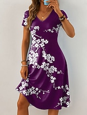 tanie Sukienki kwiatowe-Damskie Sukienka mini Codzienne sukienki Sukienka t-shirtowa Sukienka letnia Sukienka A line Urlop Codzienny Boho Plaża Regularny Kwiaty Graficzny Krótki rękaw W serek Czarny Niebieski Fioletowy