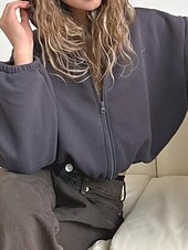 billige Teksturert hettegensere og sweatshirt-Dame Pullover hettegenser-genser Hettegensere med glidelås عادي Gatemote Fritid Langermet Med hette Vanlige topper Gate Ferie Glidelås Svart Lysegrå Grå Høst Vinter