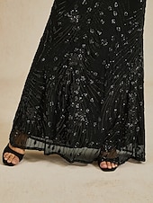 abordables Vestidos Ceremonia-Mujer Vestido maxi Vestido cola de Sirena Elegante Fiesta Formal Fiesta Fiesta de Noche Ajuste regular Color sólido Sin Mangas Escote en Pico Negro Primavera Otoño Invierno