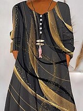 preiswerte Druck Blumen Kleider-Damen Langes Kleid Maxikleid Freizeitkleid Druckkleid Mode Modern Täglich Strand Wochenende Normale Passform Grafik Dreiviertelarm V Ausschnitt Blau Grau Frühling Herbst