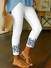abordables Imprimé Floral-Femmes Leggings Vacances ancien Style Ethnique Longueur cheville Taille haute Fleuri Graphique Impression 3D Séchage Rapide Respirabilité Doux Élastique Extérieur Maison Décontracté Noir Blanche Bleu