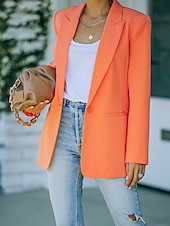 preiswerte Blazer &amp; Anzüge-Damen Blazer Bequem Atmungsaktiv Tasche Mode Modern Einfach Arbeit Täglich Regulär Umlegekragen Normale Passform Langarm Oberbekleidung Rosa Orange Grün Frühling Herbst