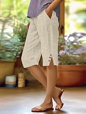 voordelige Bodems-Dames Broek met linnenlook Capri broeken Chinese Zomer korte broeken Streetwear Casual Knielengte Hoge taille Effen Zak Opdrukken Ademend Zacht Micro-elastisch Vakantie Straat Alledaagse kleding Wijn