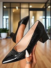 preiswerte Block Heels-Marineblaue Pumps aus Lackleder mit Blockabsatz für Damen – elegante Schuhe mit Krokodilprägung und spitzer Spitze fürs Büro, Partys und formelle Anlässe