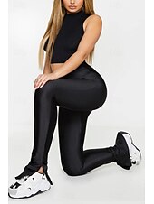 billige Vanlige leggings-Dame Leggings Gatemote Fritid Lang Høy Midje عادي Høyt snitt Pusteevne Myk Mikroelastisk Feriereise Gate Dagligdagstøy Svart Høst Normal
