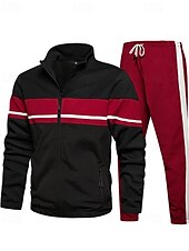 economico giacca sportiva-Per uomo Giacca Leggera Giacca Casual Set Vacanza Quotidiano Tasca 2 Pezzi Primavera Autunno Blocco di colori Moda Classico Collo alla coreana Regolare Nero Verde Cachi Giacca