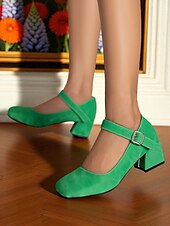 abordables Block Heels-Chaussures Mary Jane violettes à talons carrés pour femmes – Escarpins habillés en similicuir à bout rond avec bride réglable pour dames, idéales pour les sorties quotidiennes, les événements scolaires ou le bureau