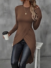 preiswerte Weißes Kleid-Damen Midikleid Etui-Kleid Wickelkleid Lässig Täglich Schlank Einfach Langarm Rundhalsausschnitt Schwarz Braun Sommer Frühling Herbst