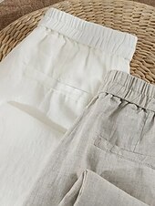 Dámské chino kalhoty s širokými nohavicemi z bavlny a lnu, etnický styl, základní, ležérní, plná délka, střední pas, bez kapes, pohodlné, outdoor, neelastické, ležérní, denní, černá, bílá, zelená, khaki, léto, jaro, regular fit levne Hladké bavlněné plátěné kalhoty-Dámské chino kalhoty s širokými nohavicemi z bavlny a lnu, etnický styl, základní, ležérní, plná délka, střední pas, bez kapes, pohodlné, outdoor, neelastické, ležérní, denní, černá, bílá, zelená, khaki, léto, jaro, regular fit