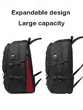 abordables Mochilas de Exterior-Mochila expandible de gran capacidad para hombre con tela repelente al agua, puerto de carga USB, diseño multicompartimento, bolso informal para portátil para exteriores y viajes.