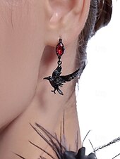 abordables Accessoires d&#039;Halloween-Boucles d&#039;oreilles pendantes gothiques en forme de corbeau pour femme avec pierre précieuse rouge – Bijoux d&#039;Halloween légers en alliage pour fêtes, cosplay et accessoires de costume