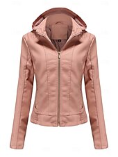 economico Giacche in finta pelle-Per donna Giacca in Ecopelle Giacca in Pile Impermeabile Confortevole Tasca Cerniera completa Foderato in pile Moda Stile da Strada Semplice All&#039;aperto Casual Quotidiano Regolare Con Cappuccio