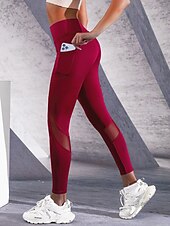 olcso Sima leggings-Női Harisnyanadrág Harisnyanadrág Sportos Teljes hossz Magas derék Kollázs Kollázs Oldalzsebek kellemes Alakformáló Hasformáló Jóga Alkalmi / Napi Fekete Burgundi vörös Tavasz Ősz Sovány