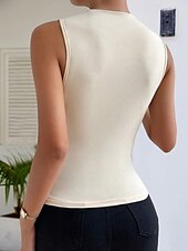 preiswerte Damen Einfache Oberteile-Damen T Shirt Einfach Mode Modern Ärmellos Hoher Ausschnitt Normale Oberteile Täglich Schwarz Weiß Beige Sommer